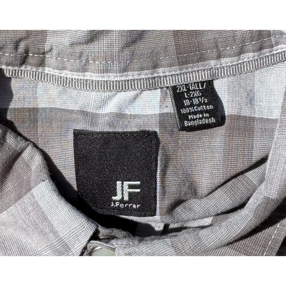 J Ferrar Mens 2XL Tall Shirt Gray Plaid Short Sleeve Button Down Cotton Big Tall